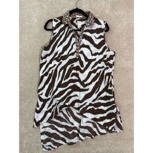 CHICO'S No-Iron Linen Tunic Top Chico's Size 2P US L Petite Size 12 Brown